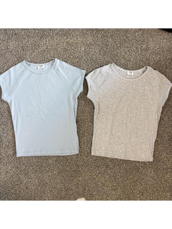 Cotton On Tops - Set of 2 Cotton On Ribbed Raglan Cap Sleeve T-Shirts Light Blue Grey Medium